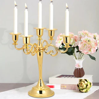 5-Arm Vintage Luxury Metal Candelabra, เชิงเทียนตั้งโต๊ะ, งานแต่งงานและตกแต่งอาหารค่ําโรแมนติก, พร็อพถ่ายรูปที่สวยงาม