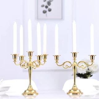 5-Arm Vintage Luxury Metal Candelabra, เชิงเทียนตั้งโต๊ะ, งานแต่งงานและตกแต่งอาหารค่ําโรแมนติก, พร็อพถ่ายรูปที่สวยงาม