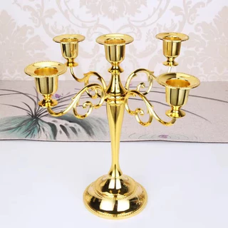 5-Arm Vintage Luxury Metal Candelabra, เชิงเทียนตั้งโต๊ะ, งานแต่งงานและตกแต่งอาหารค่ําโรแมนติก, พร็อพถ่ายรูปที่สวยงาม