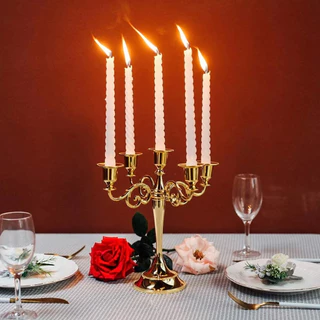 5-Arm Vintage Luxury Metal Candelabra, เชิงเทียนตั้งโต๊ะ, งานแต่งงานและตกแต่งอาหารค่ําโรแมนติก, พร็อพถ่ายรูปที่สวยงาม