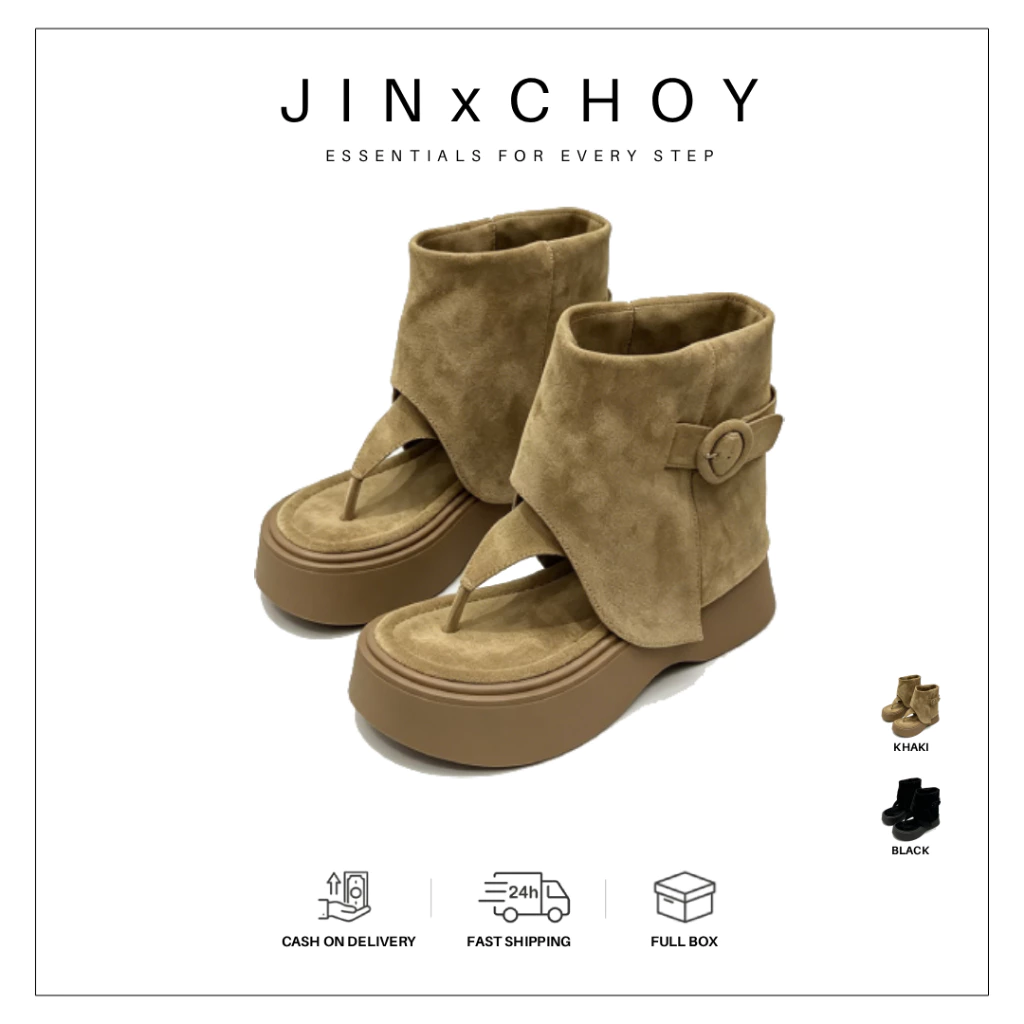 JINxCHOY ฤดูร้อนใหม่สไตล์ Suede High-Top ที่ถอดออกได้รองเท้าแตะโรมันแฟชั่นสบายๆกลางแจ้งสวมใส่ Anti-Slip ทนต่อการสึกหรอ Flip-