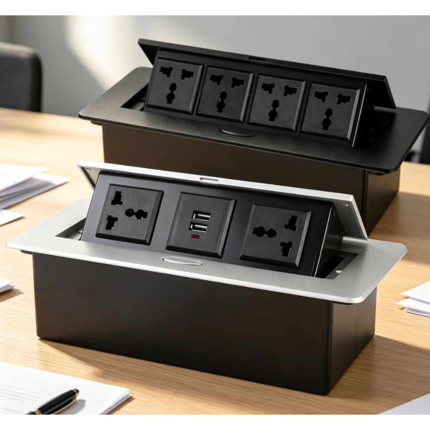 เต้ารับปลั๊กไฟ USB ปลั๊กไฟฝังโต๊ะ ชาร์จเร็ว กล่องปลั๊กไฟ กล่องปลั๊กสายไฟ ป๊อปอัพ pop up ช่องเสียบปลั๊กไฟ ช่องเสียบ USB【ส่งจากกรุงเทพ】