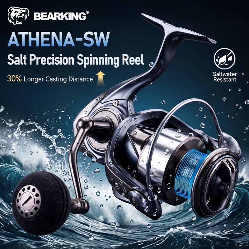 BEARKING ATHENA-SW รอกหมุนน้ําเค็ม: กันน้ําปิดผนึก 5 จุด, ลากสูงสุด 15KG, แบริ่ง SS ปิดผนึก 9+1, อัตราส่วน 5.2:1, เทคโนโลยี Line Lay แน่น