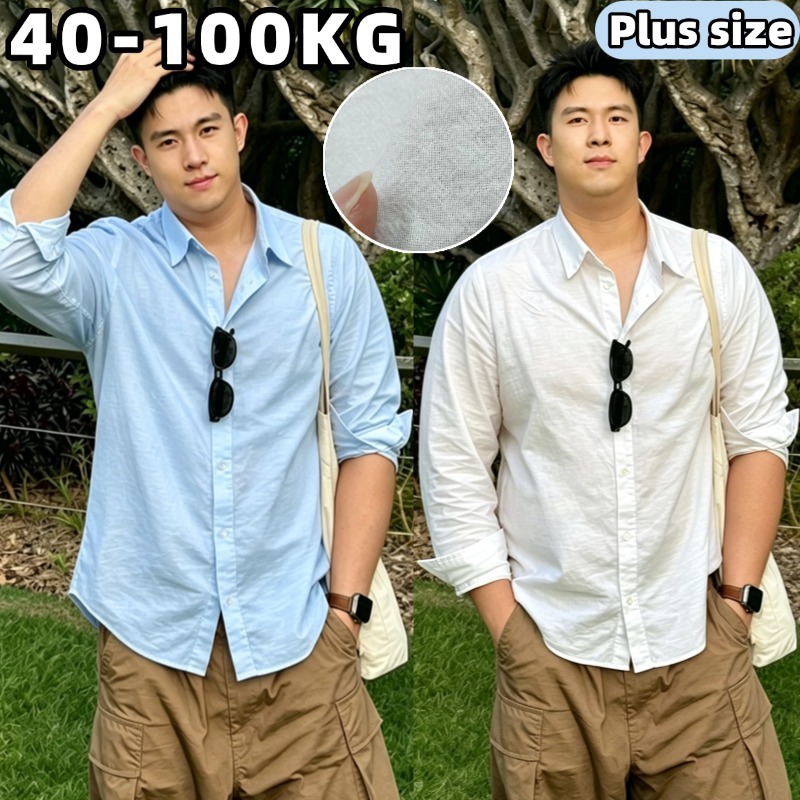 💥40-100KG💥 เสื้อเชิ้ตผู้ชาย เสื้อเชิ้ตแขนยาว ผ้าฝ้าย และผ้าลินิน ทรงหลวม ผ้านุ่มใส่สบายไม่ร้อน ผ้านุ่มไม่เปลี่ยนรูปทรง