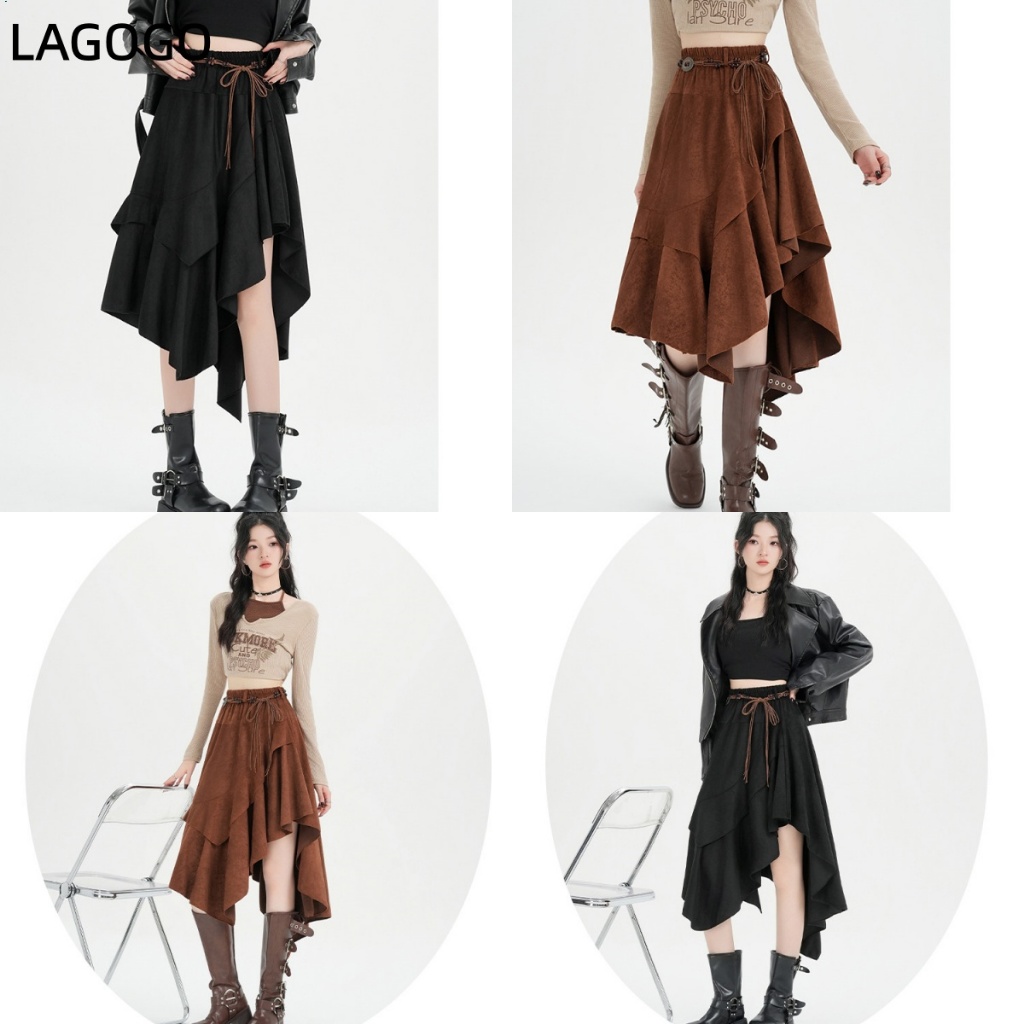 กระโปรงยาวปานกลางเอวสูงลายพิมพ์ฝรั่งเศสรัดเกลี้ยง A-line จากหนังดีรัสกิน