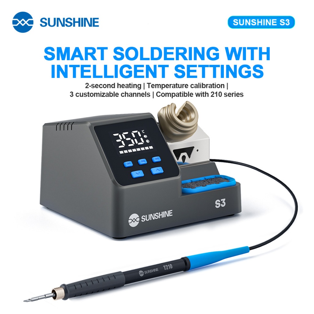 SUNSHINE S3 210 สถานีบัดกรีอัจฉริยะสำหรับซ่อมโทรศัพท์มือถือ ชุดเครื่องมือบัดกรีแผงวงจรพื้นผิว (PCB) ชิปไอซี พร้อมเทคนิคการบัดกรีรุ่น 210