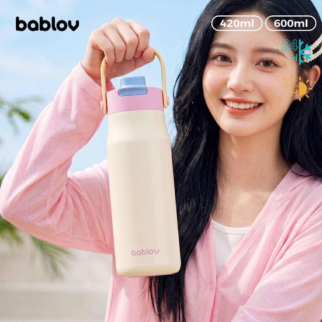 BABLOV 2026 ใหม่ บาลอฟ 700มิลลิลิตร316สแตนเลสกระติกน้ําร้อนขวดน้ํา-18ชม.น้ําแข็งรักษาความเย็น,เปิดง่ายฝาที่มีซิลิโคนทนทานจับ,กระติกน้ํากีฬารั่วซึมสําหรับกลางแจ้งแ