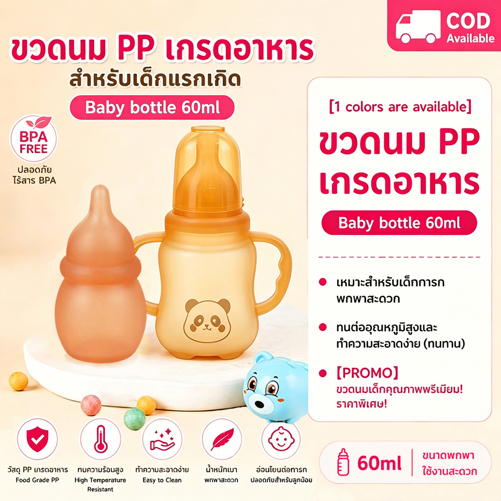ขวดนมซิลิโคน 60ml ขวดนม เนอเจอร์ นาโน ขวดนมแรกเกิด เบา ทนตก ขวดนมเด็ก ต้านเชื้อแบคทีเรีย 99% ป้องกันท้องอืด ไร้สาร BPA วัสดุเกรดอาหารสำหรับทารก