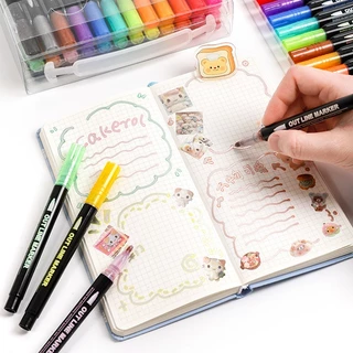 ปากกาเส้นขอบคู่ 12 สี ปากกากากเพชรเมทัลลิก double line marker วาดหัวข้อหนังสือรายงาน เครื่องเขียนเด็ก DIY
