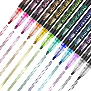 ปากกาเส้นขอบคู่ 12 สี ปากกากากเพชรเมทัลลิก double line marker วาดหัวข้อหนังสือรายงาน เครื่องเขียนเด็ก DIY