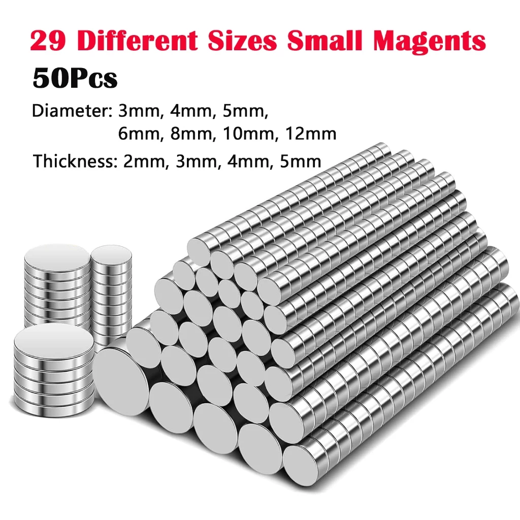 แม่เหล็กขนาดเล็ก 50 ชิ้น, 29 ขนาดที่แตกต่างกัน Tiny Mini Magents, รอบแม่เหล็กติดตู้เย็น Neodymium อเนกประสงค์สําหรับตู้เย็น, DIY, สํานักงาน, งานอดิเรก, งานฝีมือและวิทยาศา