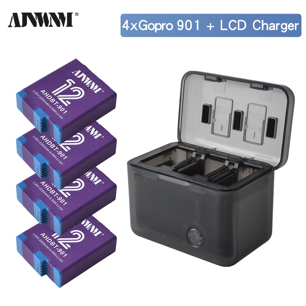AJNWNM แบตเตอรี่สําหรับ GoPro Hero 12 11 10 9 2200 mAh แบตเตอรี่ 3 วิธี Fast Charger กล่อง TF Card Storage สําหรับ GoPro Hero อุปกรณ์เสริม