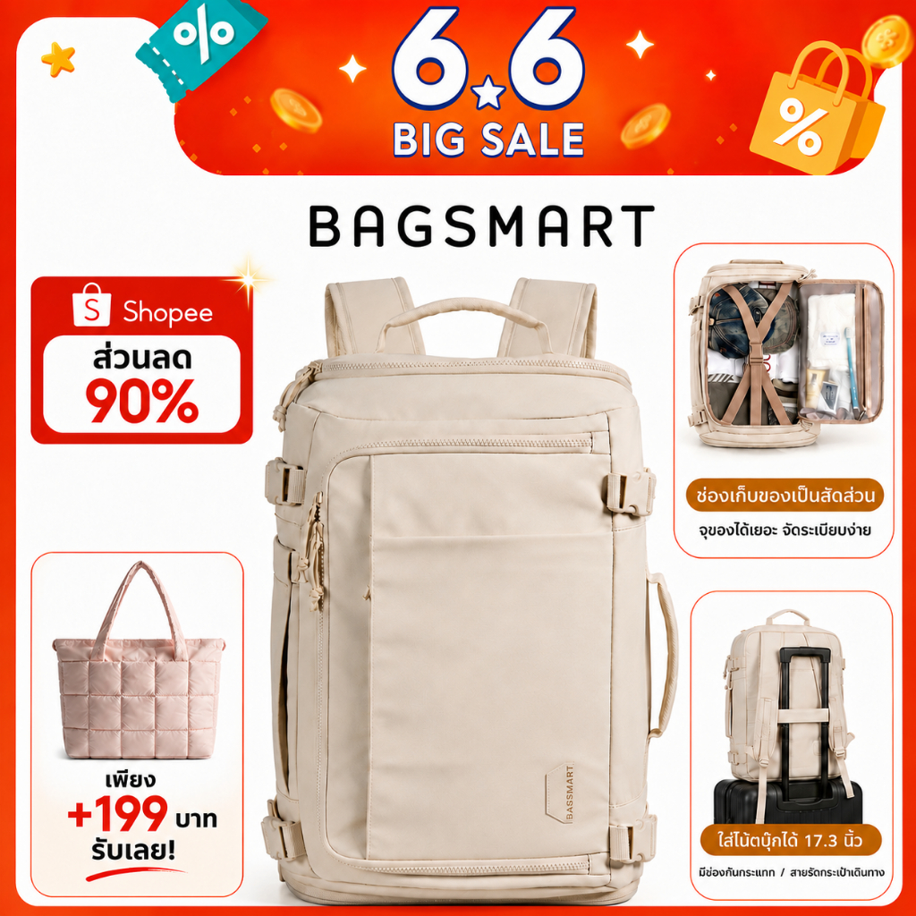 BAGSMART Travel Backpack กระเป๋าเป้สะพายหลัง 15.6 นิ้ว 38 ลิตรกันน้ำได้อย่างรวดเร็วเข้าถึงแล็ปท็อปเดินทางกระเป๋าเป้สะพายหลัง
