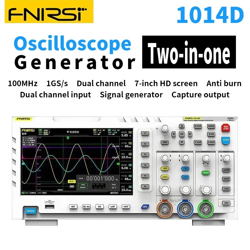 FNIRSI 1014D Digital Oscilloscope 2 In 1 Dual Channel Input Signal Generator Analog Bandwidth 1GSa/s