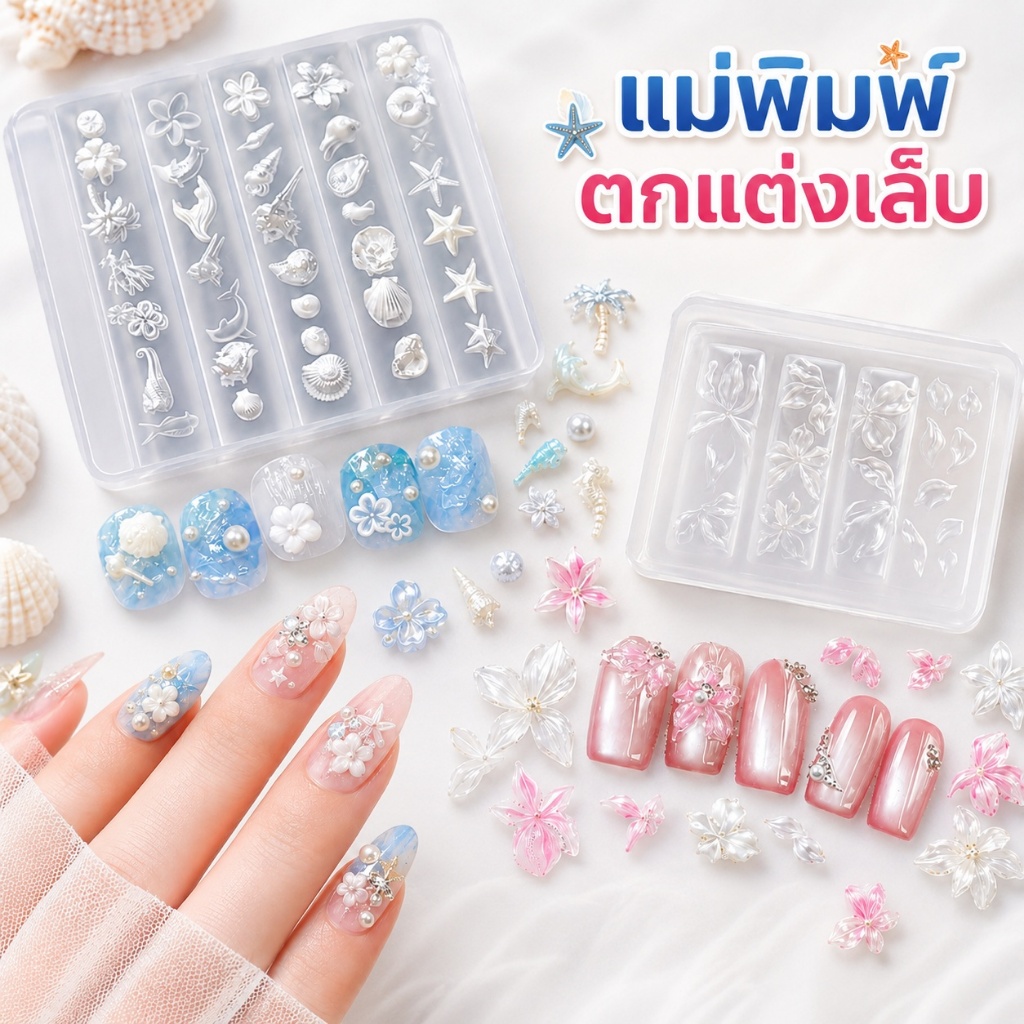 [VI] Lily ดอกไม้ทะเลสังข์ปะการังปลาดาว 3D อะคริลิคแม่พิมพ์ซิลิโคนตกแต่งเล็บ DIY 1 ชิ้น TH