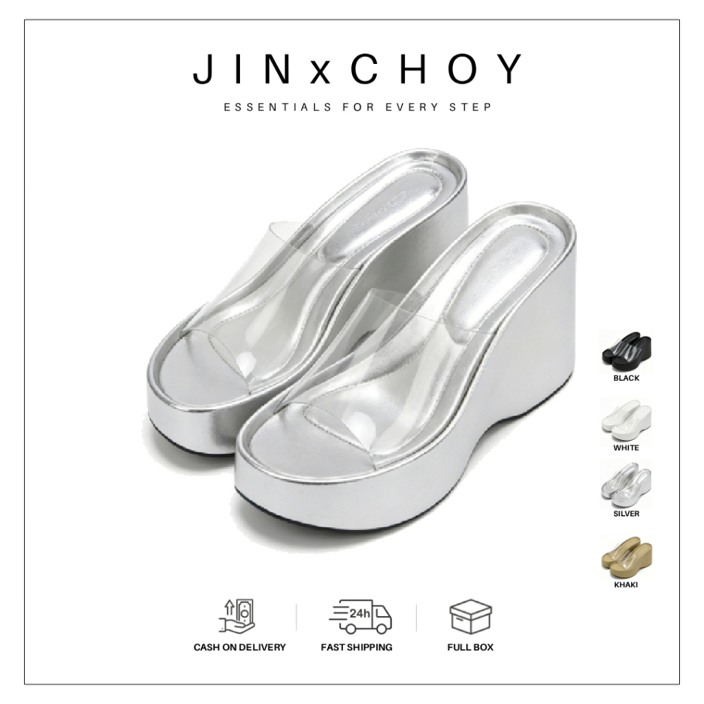 JINxCHOY แฟชั ่ นเกาหลี Ulzzang รอบ Toe Super รองเท ้ าส ้ นสูงโปร ่ งใสเปิดนิ ้ วเท ้ ารองเท ้ าแตะ PU สีทึบแฟชั ่ นสุภาพสตรีความสูงฤดูร ้ อน All-Match วันหยุดพักผ ่ อน Sli