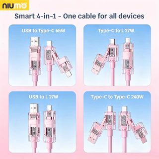 NIUMO สายชาร์จ 4in1 ตัวหัวโปร่งใส เห็นวงจรชิปภายใน ยาว1.2 เมตร สายซิลิโคนนุ่ม รองรับ PD Fast Charge รองรับ iPhone Type-C Micro Android ทุกรุ่น