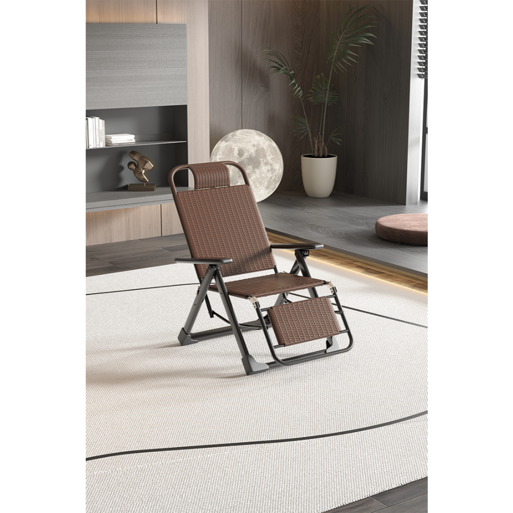 Napboo GG69 ประหยัดพื้นที่พับได้ Cool หวาย Lounge เก้าอี้หลายมุมปรับ Heavy Duty โครงเหล็กพร้อมที่วางเท้าสําหรับสํานักงาน Noon Break & Home ระเบียง Leisure