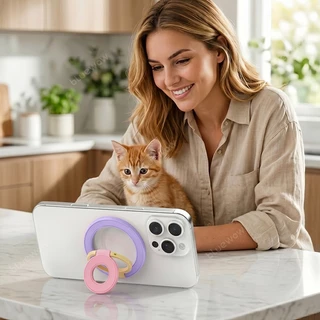 สติ๊กเกอร์ฟรีขาตั้งโทรศัพท์สามพับแม่เหล็กคู่BlueWow | 360° ที่วางแหวนหมุนได้ | MagSafe ที่ถอดออกได้เข้ากันได้ | แท่นยึดแม่เหล็กที่แข็งแรง