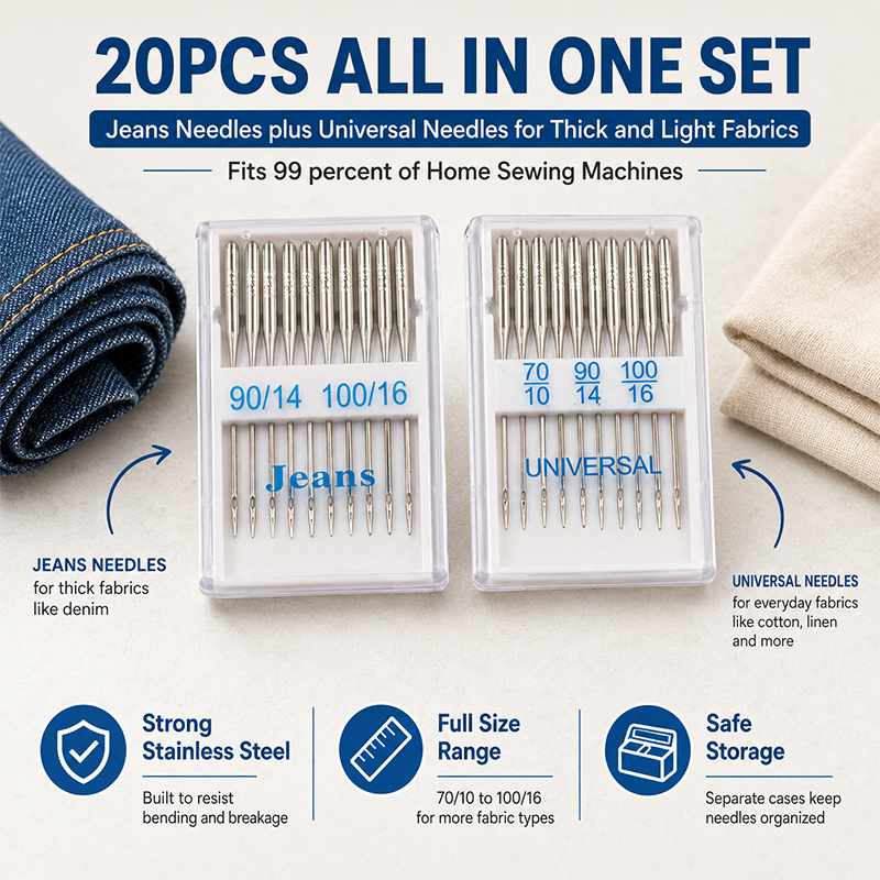 เข็มเย็บผ้า สเตนเลส 70/10 90/14 100/16 อุปกรณ์เสริม สําหรับจักรเย็บผ้า DIY 20/40 ชิ้น