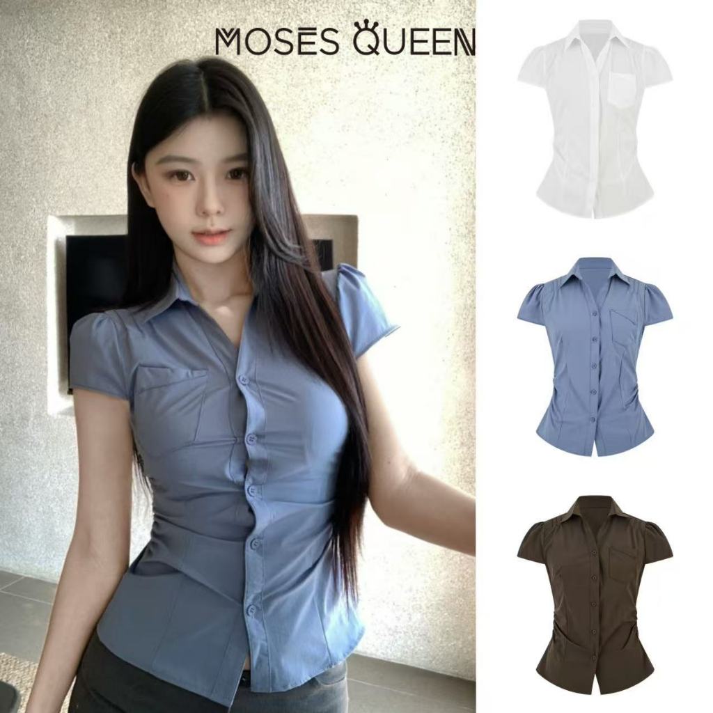 MOSESQUEEN มอสเนสควีน สไตล์นุ่มสบาย เสื้อแขนสั้นสำหรับผู้หญิง ตัดเย็บเพื่อความกระชับและพอดี กับการระบายอากาศดี เหมาะสำหรับทำงานและการใช้งานประจำวัน ##63505