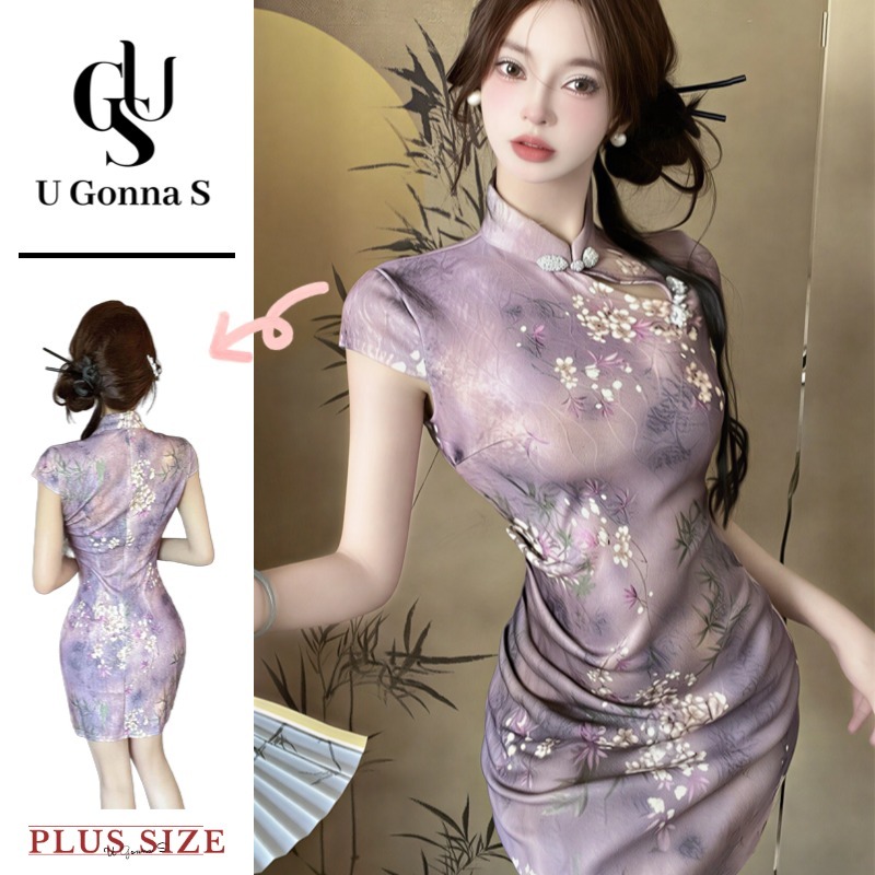 U Gonna S ชุดผู้หญิงสั้น Cheongsam โมเดิร์นแขนสั้นเซ็กซี่จีนแฟชั่นเข้ารูป 2026 ยืดอาหารค่ําปาร์ตี้แบบดั้งเดิมชุด Qipao