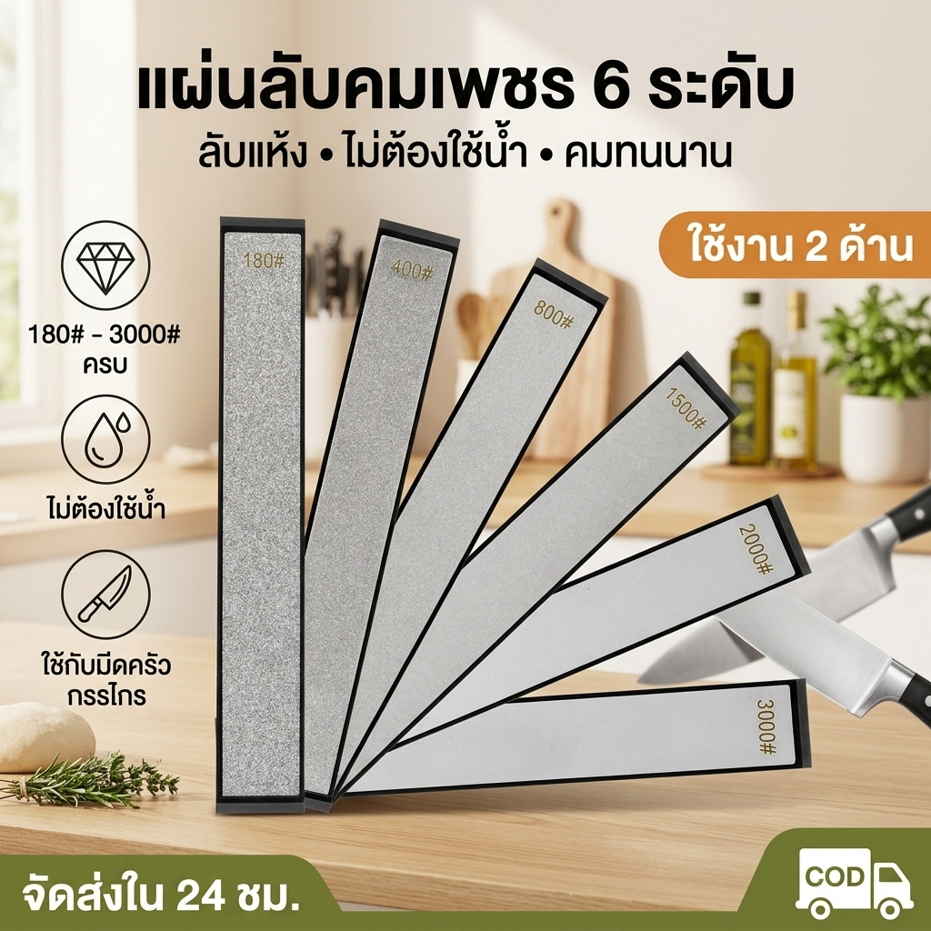 6Pcs ชุดหินลับมีดเพชร ชุดเหลาหินลับที่ทนทาน SHOPTKC3743