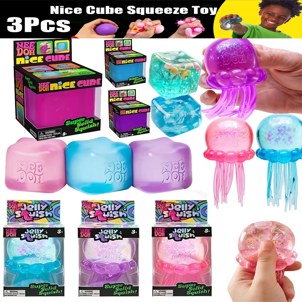 🚀ท้องถิ่น🚀3 ชิ้นที่มีสีสัน Swirl Nice Cube Gumdrop Fidget ของเล่น Super Solid Squishy ของเล่น- Sensory Fidget ของเล่นสําหรับความเครียดบรรเทาและโฟกัส