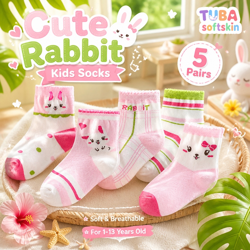 【ส่งด่วน】🧦 ถุงเท้าเด็กผู้หญิง 5 คู่ ลายการ์ตูนน่ารัก นุ่มสบาย ระบายอากาศ ขอบสูง เด็กอายุ 1-13 ปี