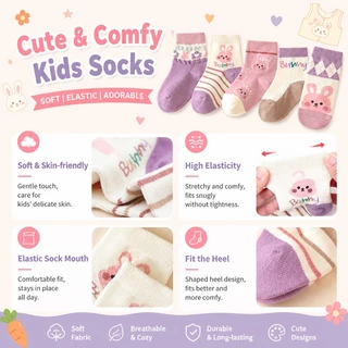 【ส่งด่วน】🧦 ถุงเท้าเด็กผู้หญิงผ้าฝ้าย 5 คู่ ลายการ์ตูนน่ารัก นุ่มสบาย ระบายอากาศ ใส่ประจำวัน
