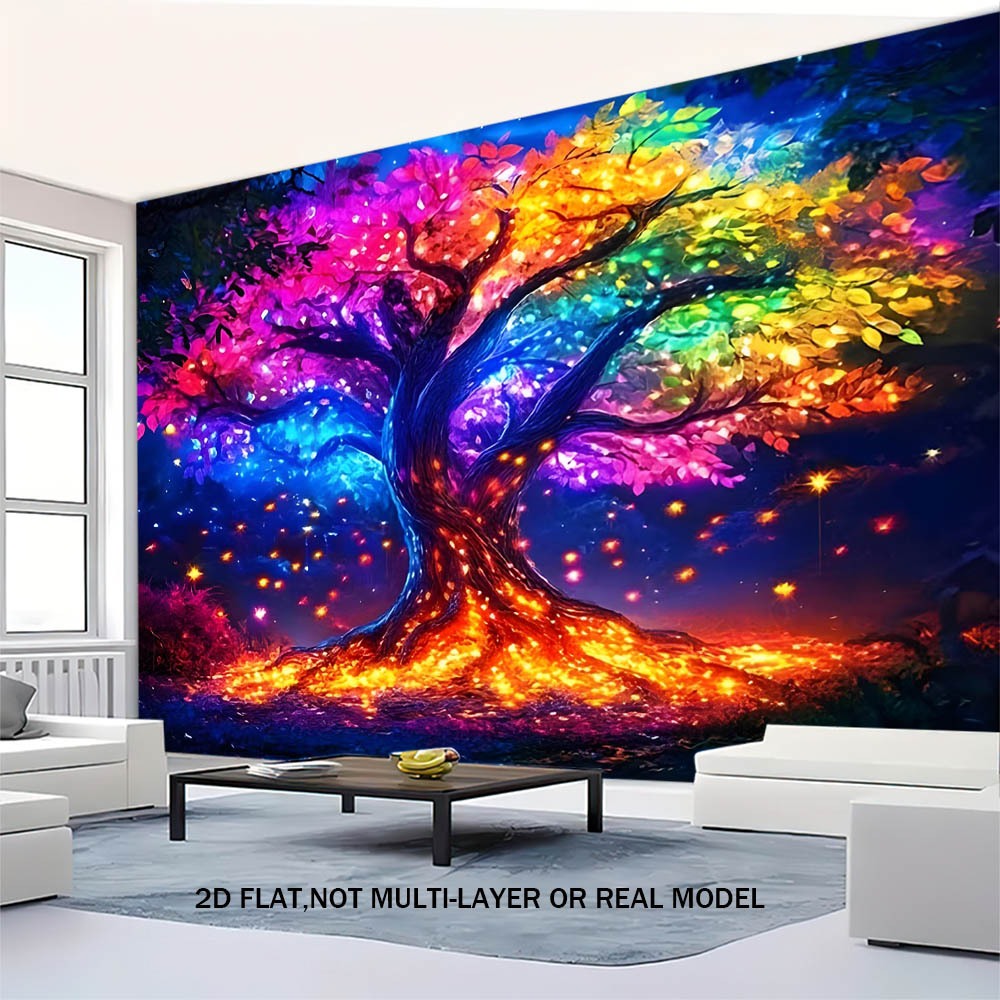 Rainbow Tree of Life Tapestry แฟนตาซีเรืองแสงที่มีสีสัน Big Tree Starry Sky พื้นหลังผ้า Healing สไตล์ห้องนอน Influencer นาฬิกา-in Portrait Photo วิดีโอสั้นตกแต่ง Ta