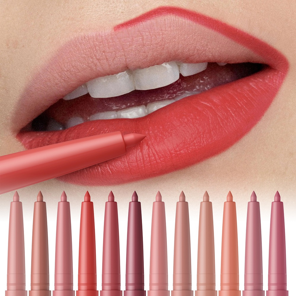 12 สีกันน้ํา Lipliner ดินสอ Soft Mist Smooth Matte Lipliner ลิปสติกปากกาเซ็กซี่ Red Lip Contouring ริมฝีปากแต่งหน้าเครื่องสําอาง