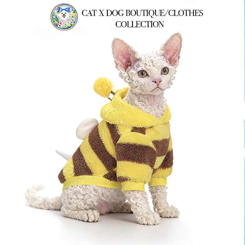 Pet Bee Costume Plush Transformation Outfit - ฤดูหนาวเสื้อผ้าที่อบอุ่นสําหรับสุนัขและแมว, ประดิษฐ์ตัวสัตว์น่ารัก