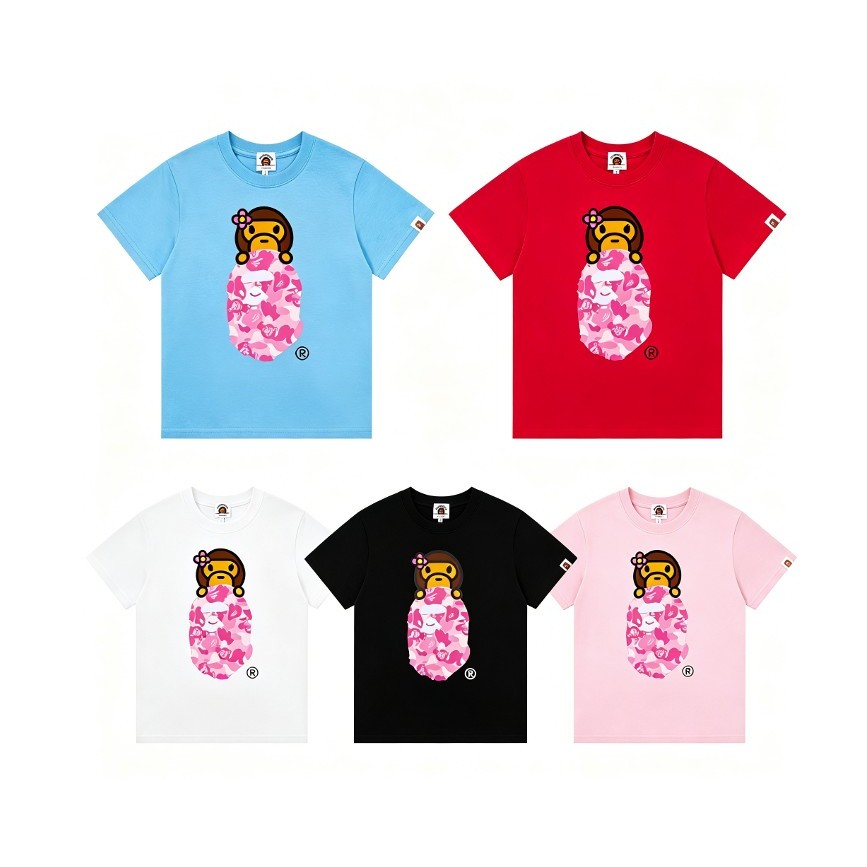 แฟชั่น BAPE SS26 Baby Milo Camo Monkey Graphic เสื้อยืด LISA Idol สไตล์เดียวกันผ้าฝ้ายนุ่มแขนสั้นสํา