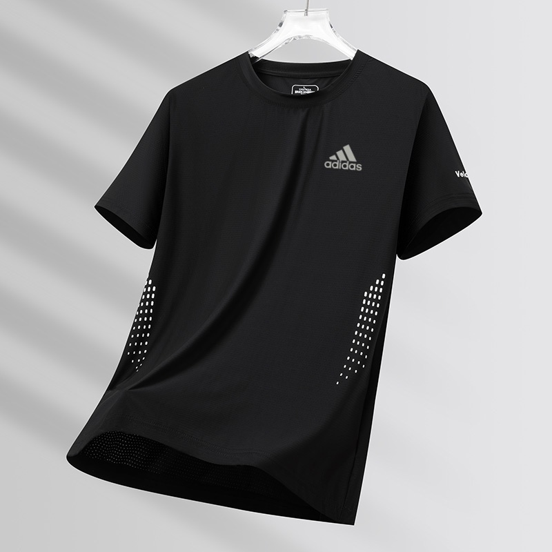 เสื้อยืดแขนสั้นผู้ชายผ้าไหมน้ําแข็งเสื้อยืดระบายอากาศ Wicking ยืดแห้งเร็วสบายๆกีฬาด้านบนรังผึ้ง Pinho