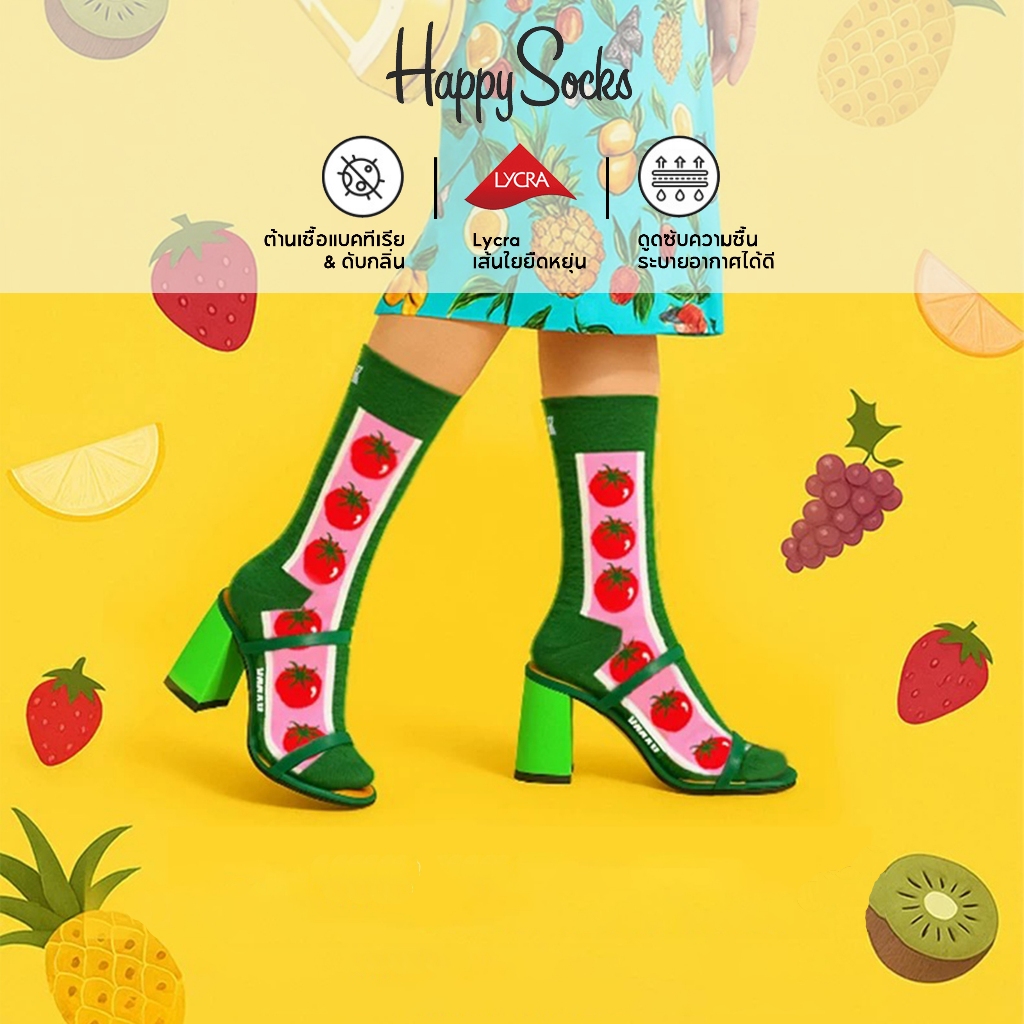 Happy Socks ถุงเท้าครึ่งน่องผ้าฝ้ายลายน่ารักสำหรับผู้หญิง ลายมะเขือเทศ