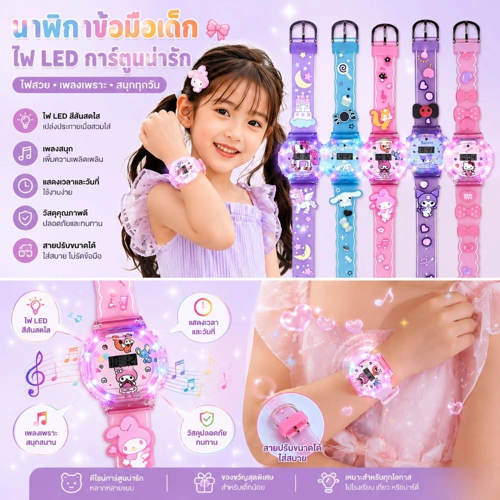 นาฬิกา Led สําหรับเด็กเด็กผู้หญิงการ์ตูนน่ารัก Light เพลงคุณภาพสูงนาฬิกาดิจิตอลสําหรับเด็กของขวัญวันเกิด