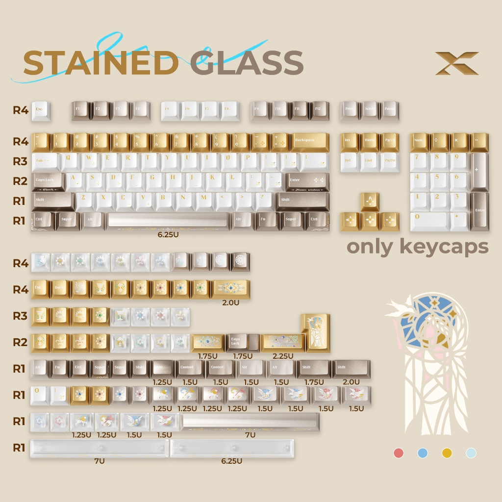 XVX Stained Glass Hanamado Keycaps โปรไฟล์เชอร์รี่พิมพ์ด้านหน้าการพิมพ์หน้าจอคู่เข้ากันได้กับคีย์บอร