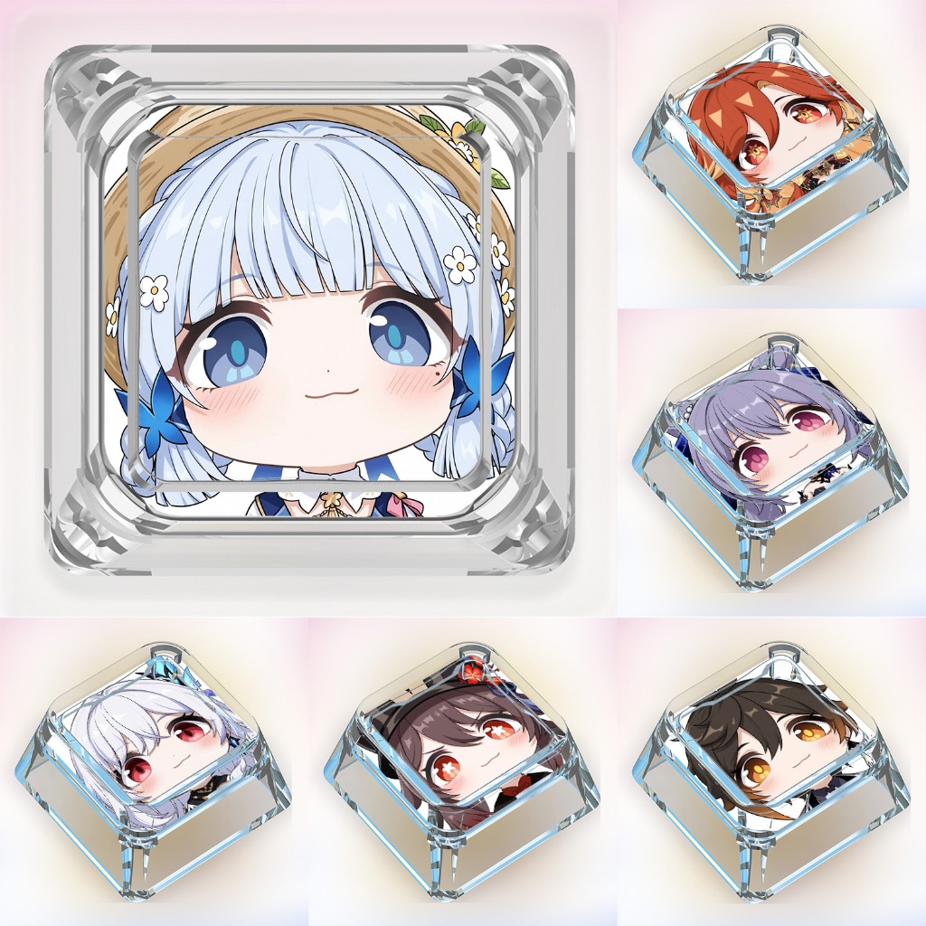 Genshin Impact Keycaps การ์ตูนน่ารัก Custom Keycaps คีย์บอร์ดแบบกลไกโปร่งใส Keycaps