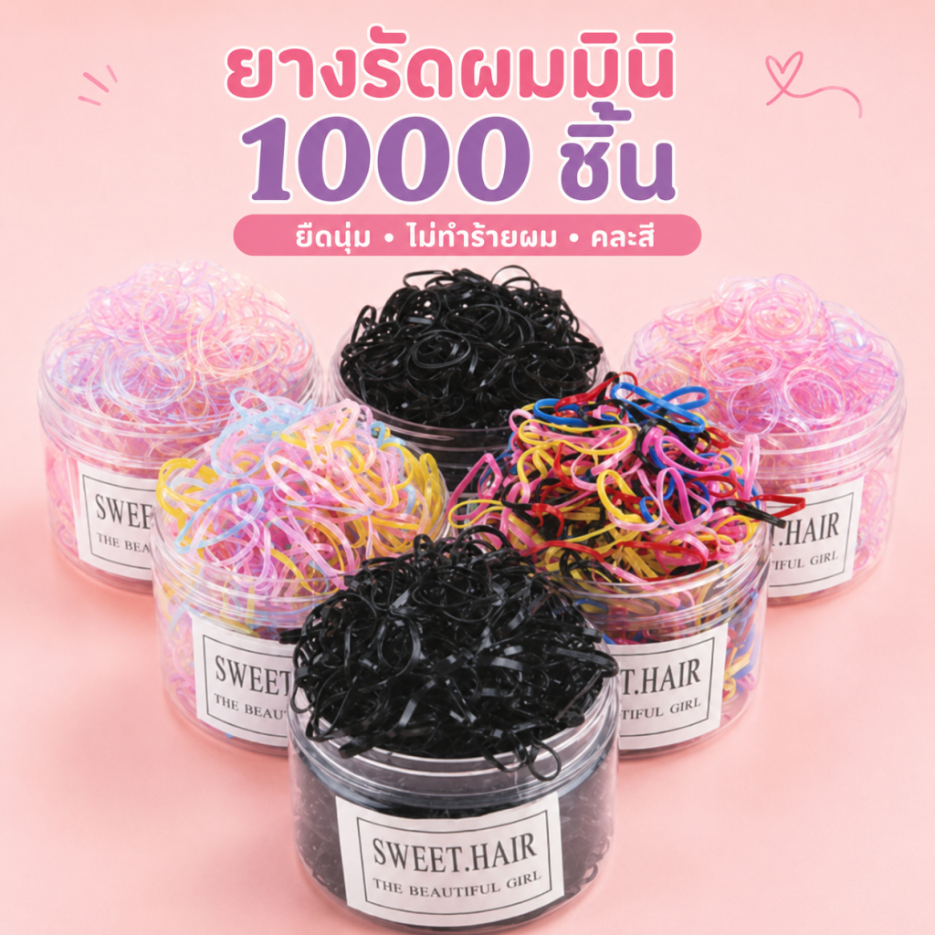 1000ชิ้นกระป๋องทิ้งยางรัดผมสีดํา,หนาทนทานแหวนผมยืดหยุ่นสูง,ยางรัดผมไม่เป็นอันตรายอ่อนโยนสําหรับผู้ใหญ่และเด็ก