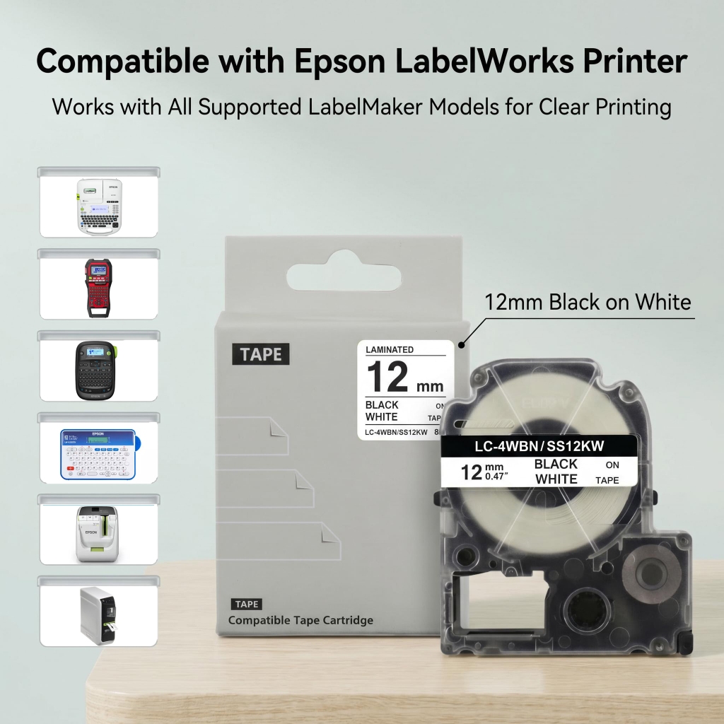 【มีสินค้า】6/9/12 มม.SS12KW LK-4WBN เทปสําหรับ Epson LW-300 LW-400 LW-600P LW-700 Label Maker ST12KW SC12RW SC12BW ป้าย