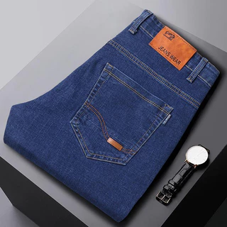 Classic men's jeans loose straight leg black blue jeans elastic business casual pants men's brand pants