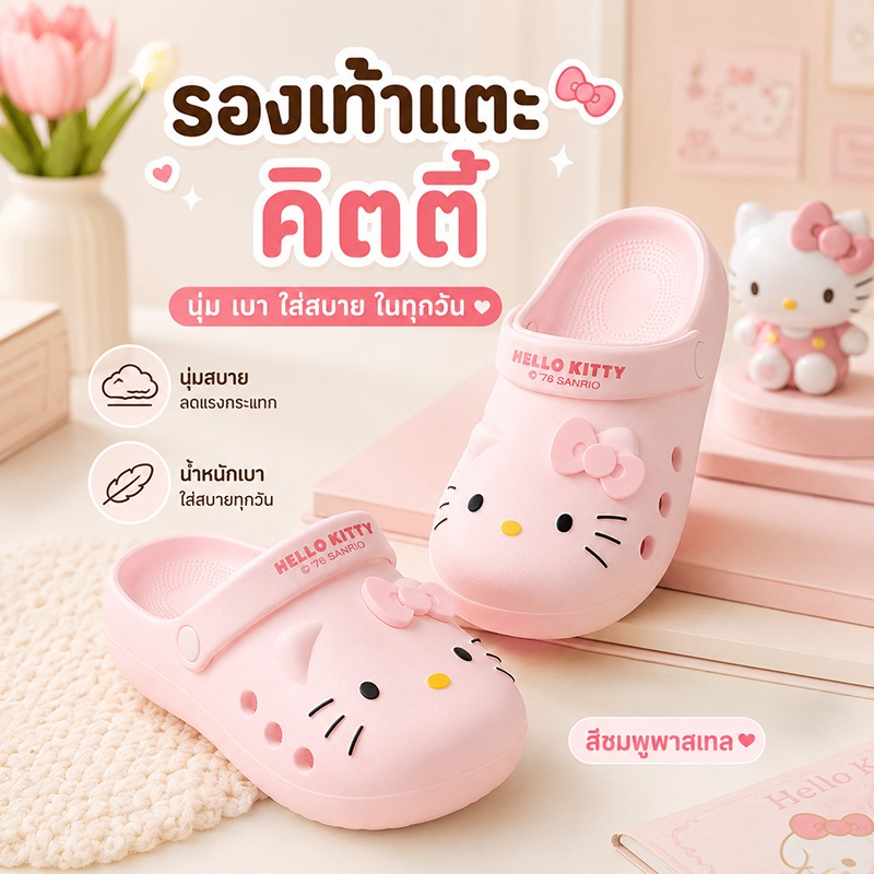 รองเท้าแตะลายลูกแมวน่ารัก Kitty Hole กันลื่น สำหรับทั้งผู้ชายและผู้หญิง