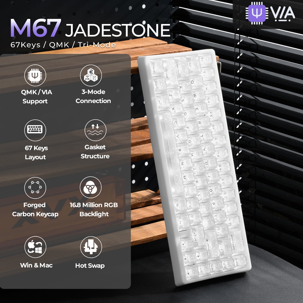 XVX M67 คีย์บอร์ดคาร์บอนปลอมน้ําแข็งสีขาวพร้อมปุ่มกด IMD Cherry Profile ไร้สาย 2.4GHz เข้ากันได้กับ 