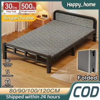 Portable Folding Bed Single/Double Foldable Bed Dorm Simple Metal Bed Frame Save Space
