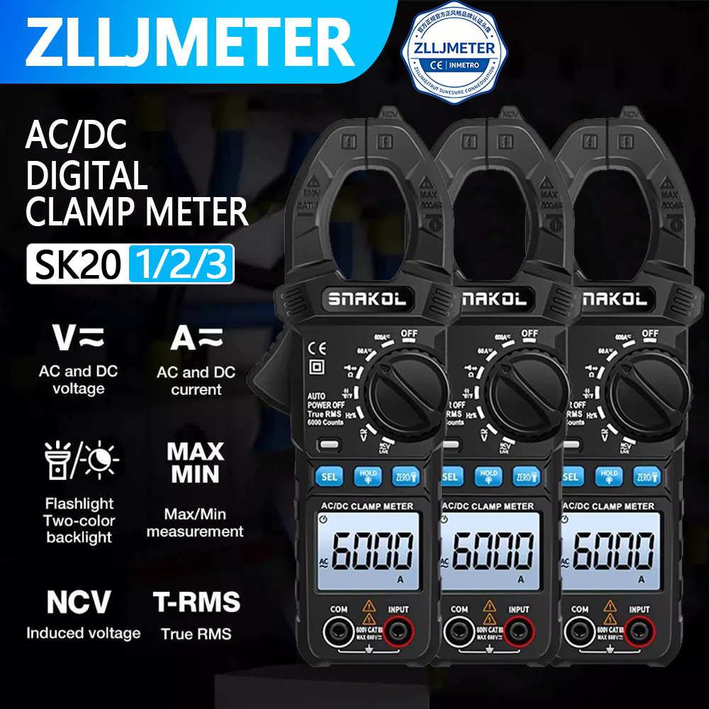 มัลติมิเตอร์แบบดิจิตอลแคลมป์แรงดันไฟฟ้า AC/DC NCV true RMS ZLLJMETER SK203