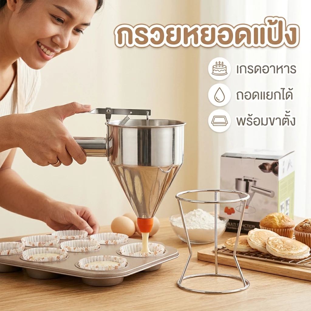 กรวยหยอดแป้ง ครีม ช็อคโกแลต สำหรับทำขนม พร้อมขาตั้ง ที่หยอดแป้ง สแตนเลสอย่างดี พร้อมขาตั้ง กรวยหยอดขนม อุปกรณ์ทำขนม