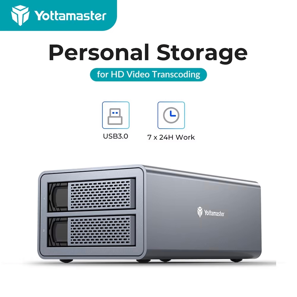 Yottamaster 2 Bay RAID ฮาร์ดไดรฟ์ภายนอกตู้เก็บสําหรับ 2.5 "/3.5 "SATA SSD/HDD USB3.0 RAID Enclosure 