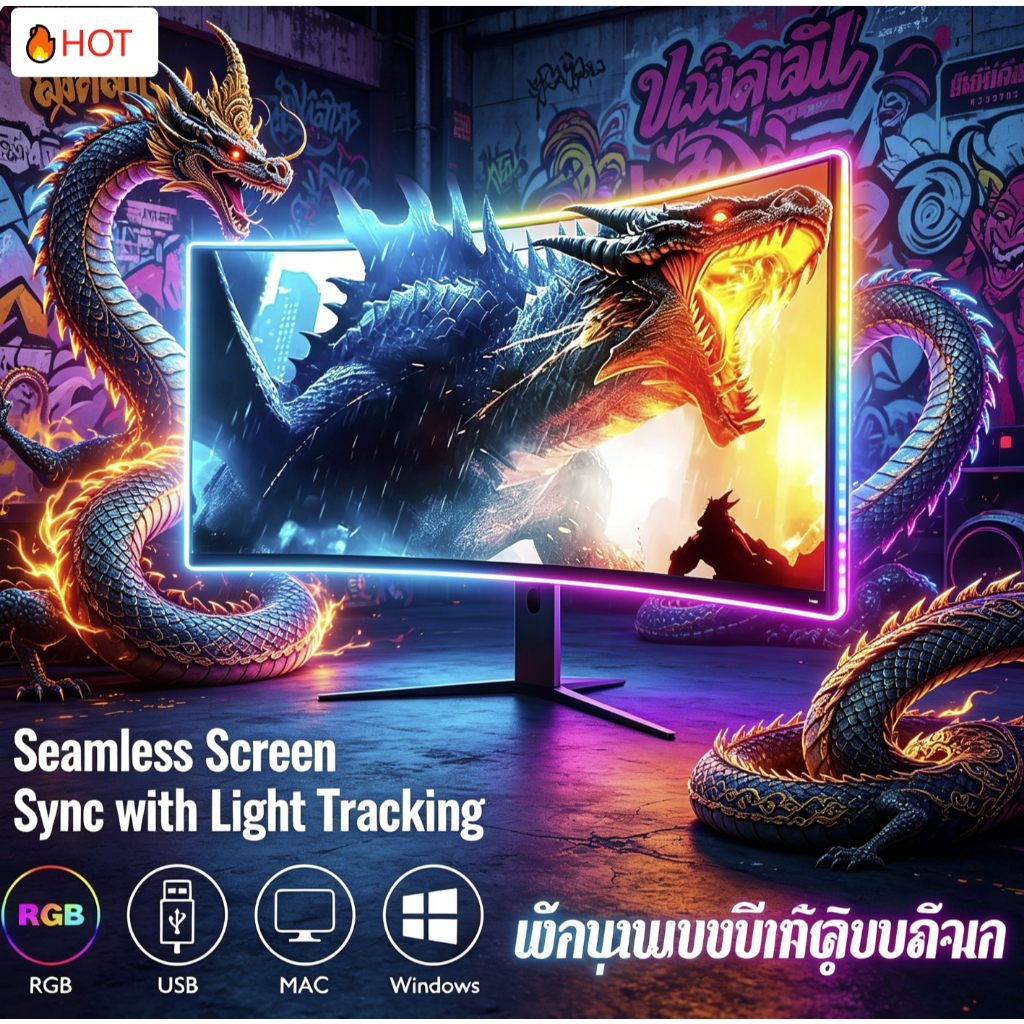 【24-34‘’ จอคอมพิวเตอร์】PC Backlight RGB LED Strip สําหรับจอภาพ 3/4 ด้าน Sync Music & หน้าจอเหมาะสําห