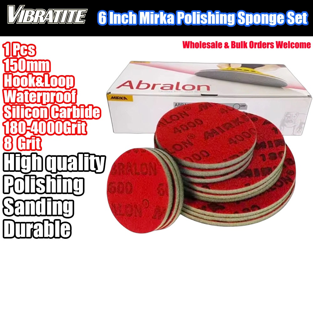 1 ชิ้น 6 นิ้วแผ่นขัดฟองน้ํา Mirka Abralon 150 มม.กระดาษขัด 1800-4000 Grit โฟม Hook & Loop แผ่นสําหรับรถขัด & Buffing